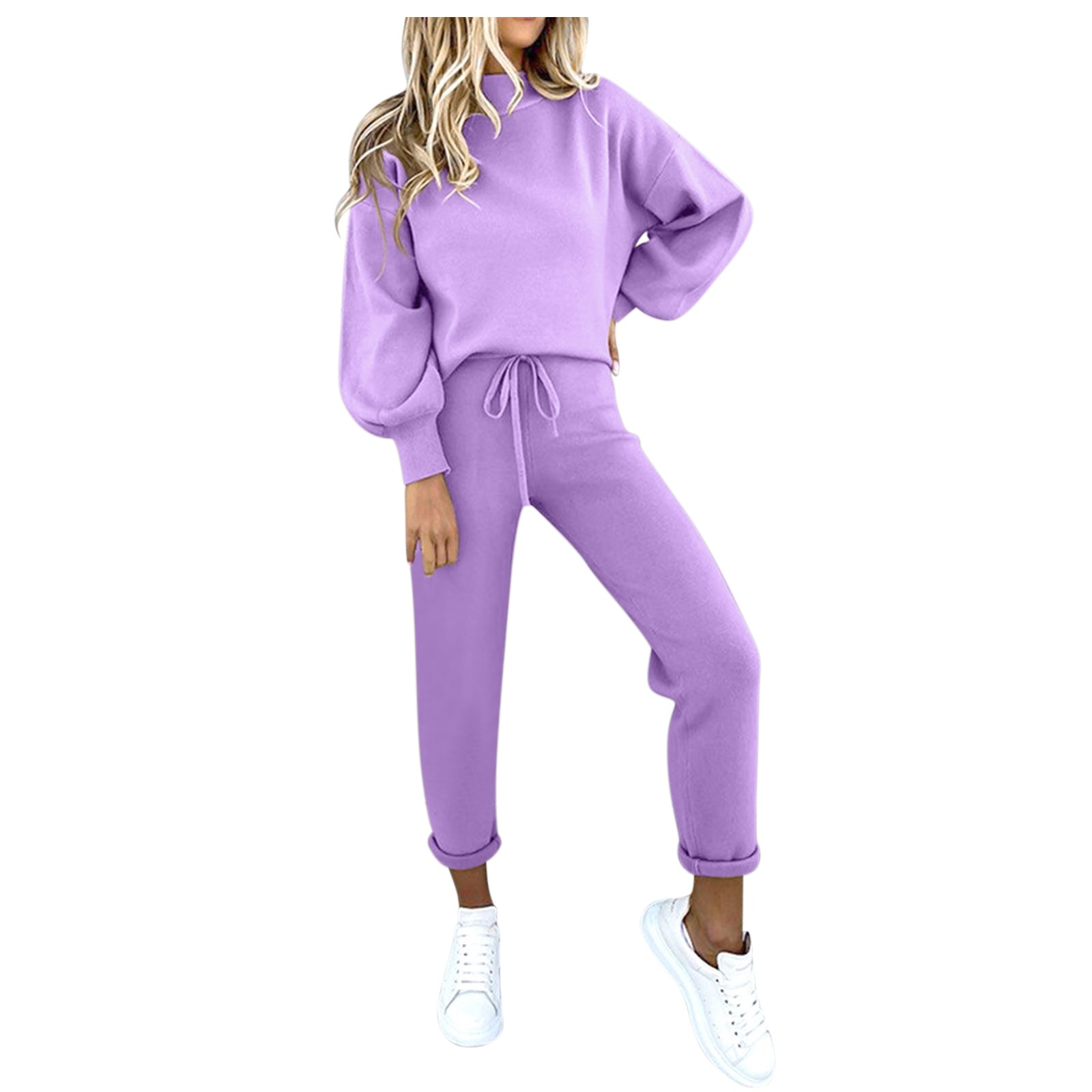 thumbnail image 2 of Conjunto de blusa informal de cuello redondo y pantalones con bolsillos para mujer, poliéster, tallas múltiples, 2 of 8